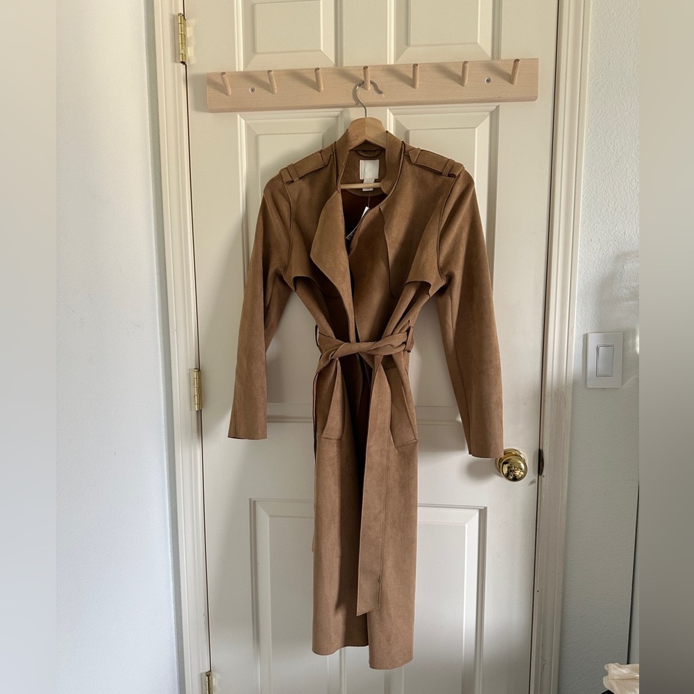 H&M Faux Suede Women's Trench Coat XS NWT